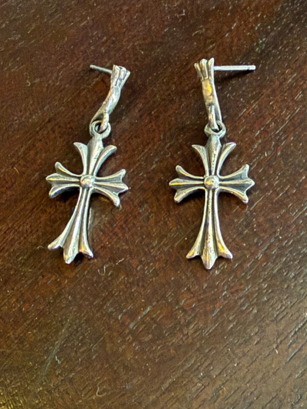 Fleur cross silver earrings